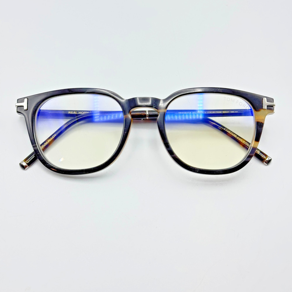 Tom Ford Eyeglasses TF6109-P-B 062 Horn Square Blue Block Opticals 49-21-145
